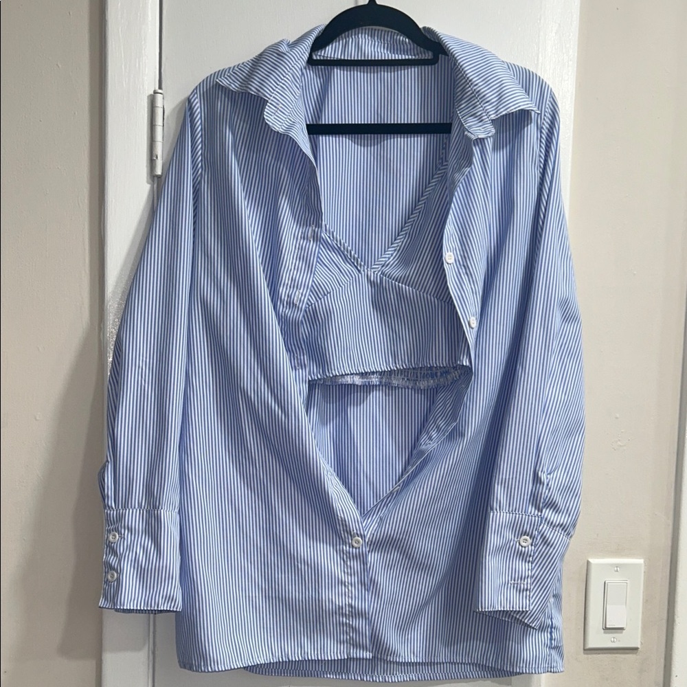 Light Blue Striped Women's Button-Up Shirt